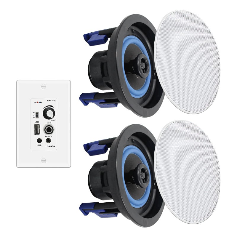 Herdio 4 Inch Bluetooth Ceiling Speakers 160W Flush Mount in Wall Amplifier Receiver Suitable for Indoor Home & Covered Outdoor Porch (Pairs) - Image 1